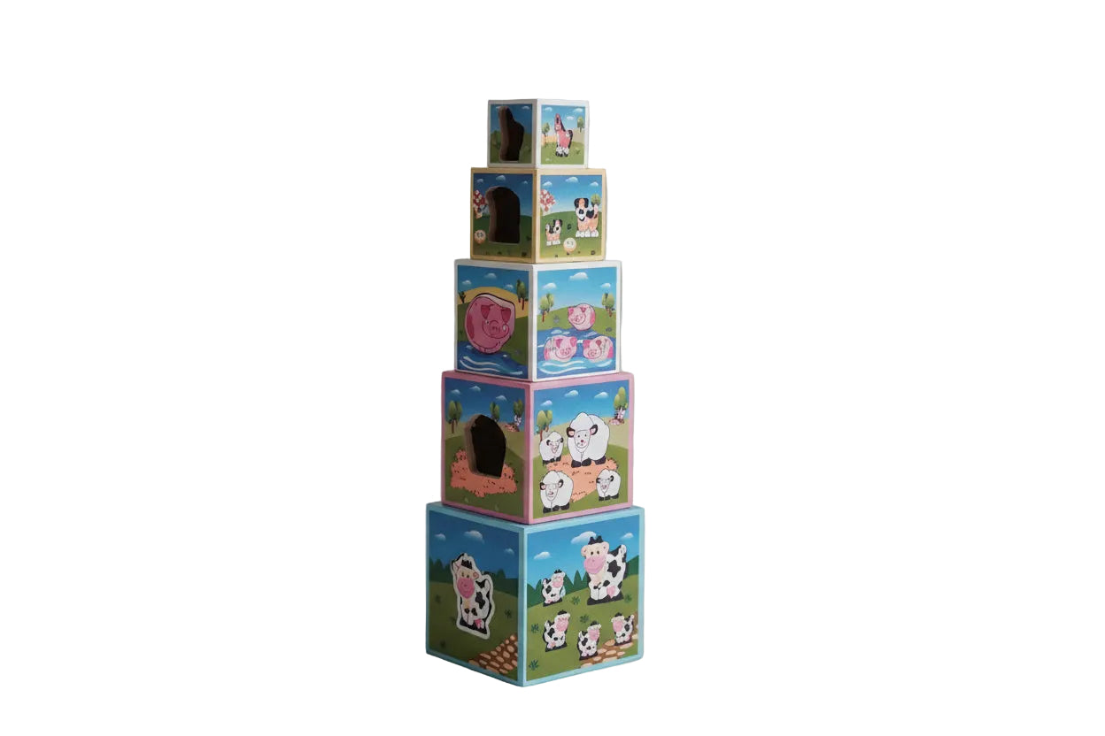 Wooden Animal Sorting Block Tower Stacking Toy for Toddlers and Preschoolers