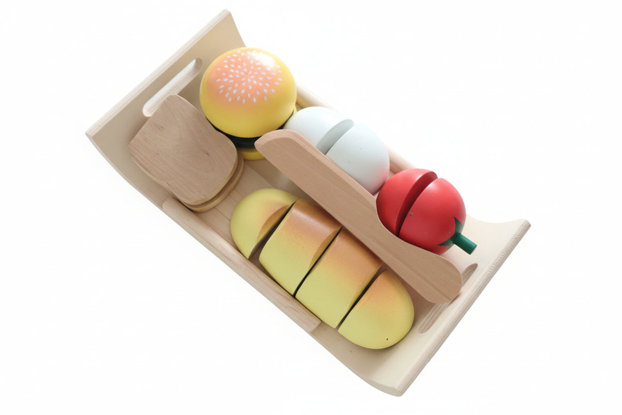 Wooden Play Food Set Pretend Kitchen Toy for Toddlers & Kids