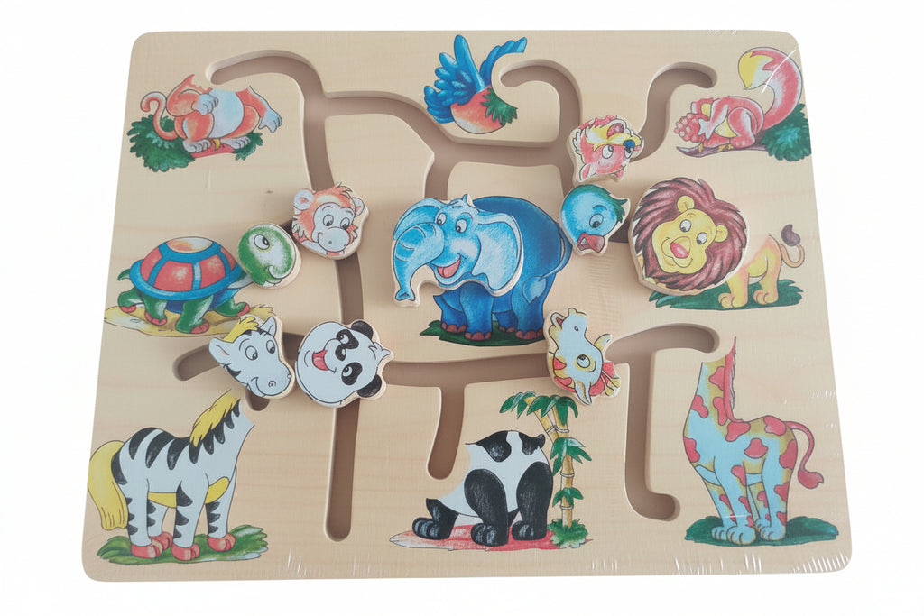 Wooden Animal Slider Puzzle Board Toy for Toddlers
