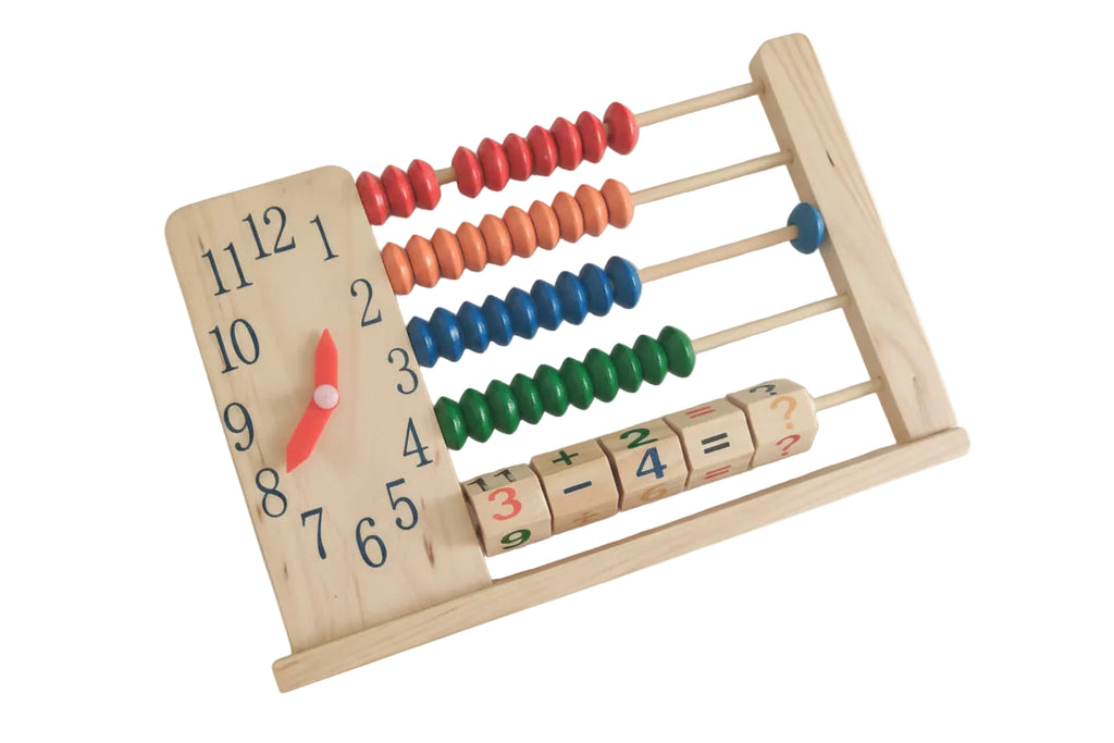 Wooden Abacus with Clock and Maths Spinner Educational Toy for Toddlers