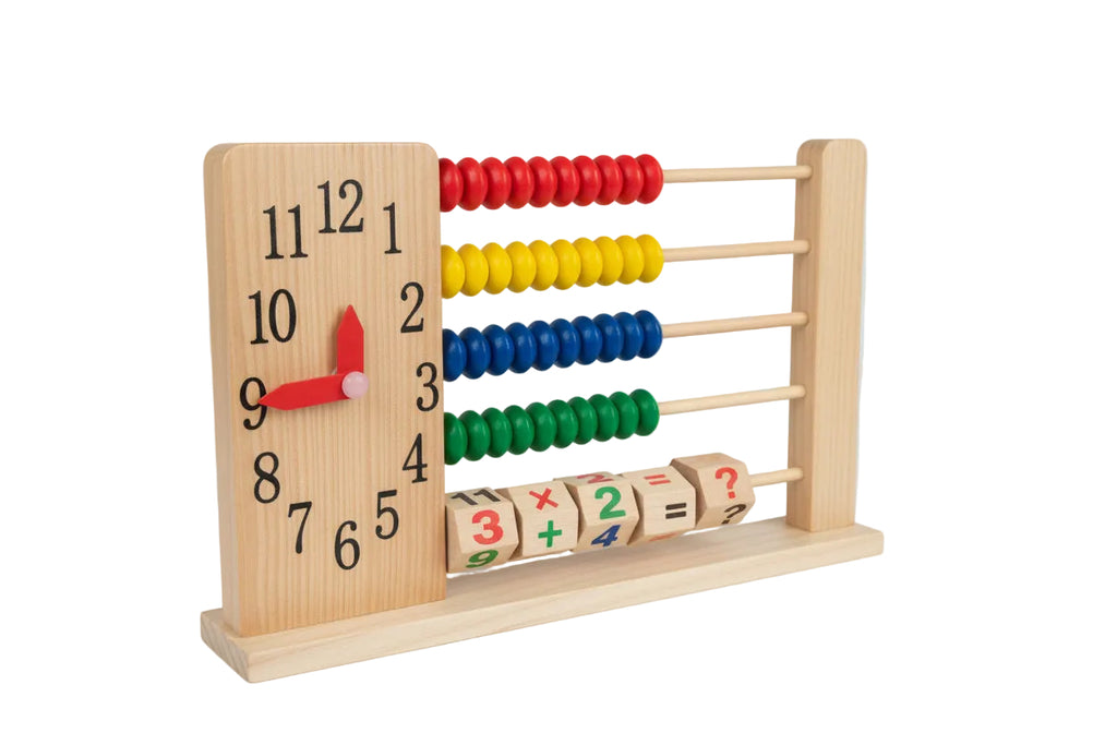 Wooden Abacus with Clock and Maths Spinner Educational Toy for Toddlers