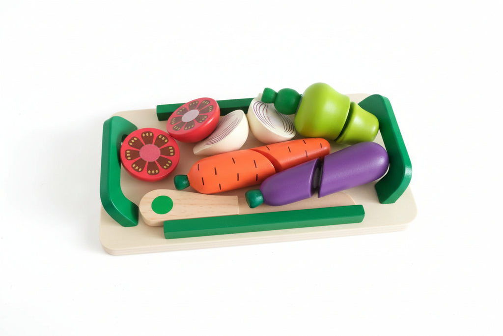 Wooden Play Food Cutting Set Vegetable Toy for Toddlers