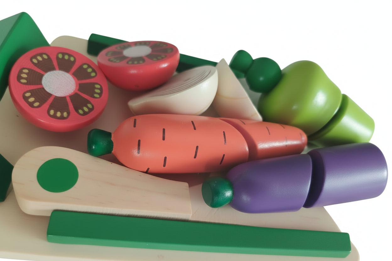 Wooden Play Food Cutting Set Vegetable Toy for Toddlers