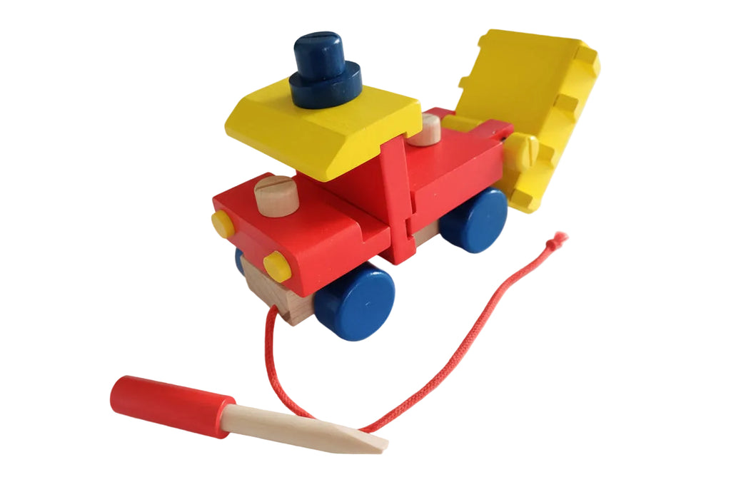 Toddler Wooden Construction Truck Pull-Along Toy