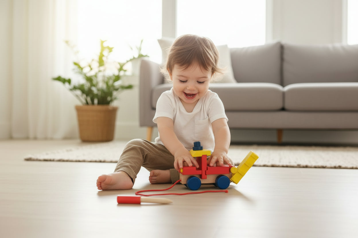 Toddler Wooden Construction Truck Pull-Along Toy