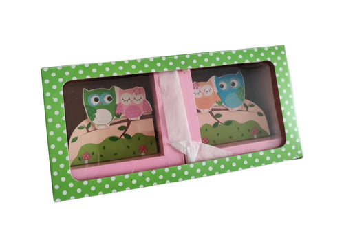 Owl Themed Wooden Bookend Set for Girls Nursery or Bedroom