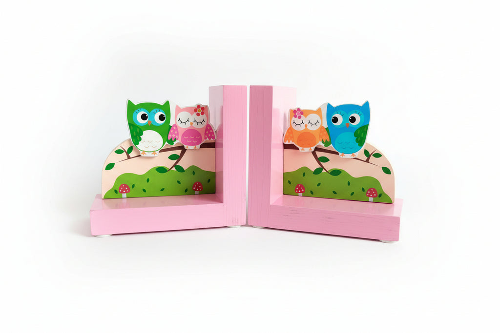 Owl Themed Wooden Bookend Set for Girls Nursery or Bedroom