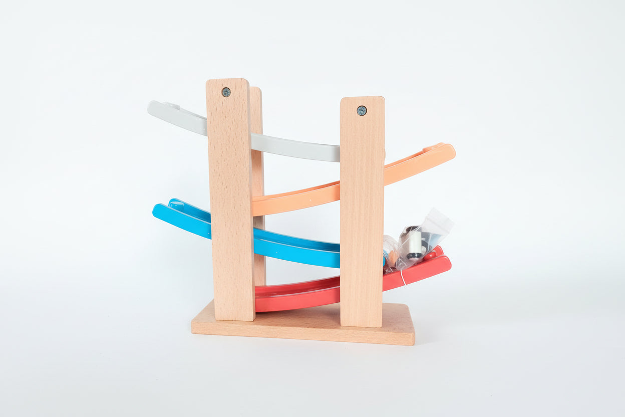 Wooden Car Ramp Toy with 4 Cars | Race Track for Toddlers