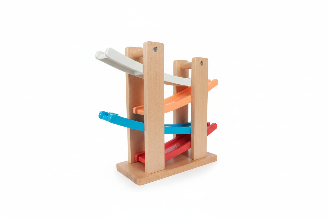 Wooden Car Ramp Toy with 4 Cars | Race Track for Toddlers