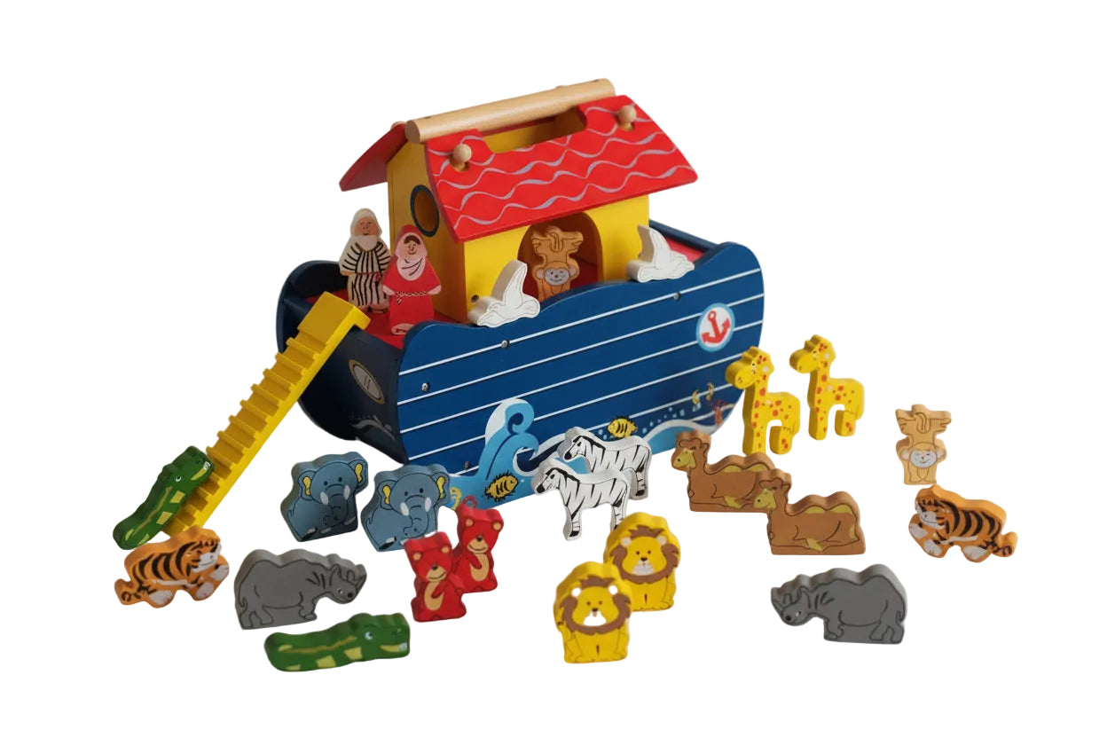 Wooden Noah's Ark Toy with Animals & Figurines