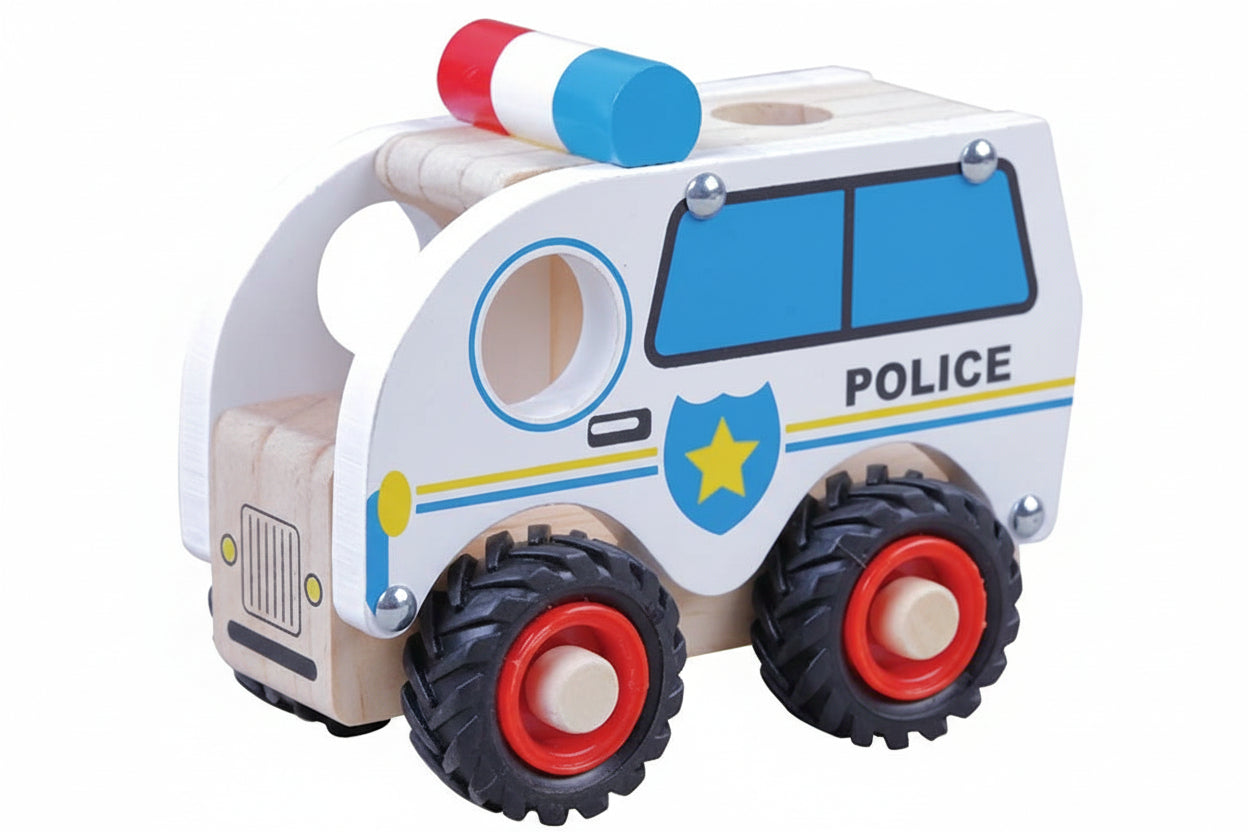 Wooden Police Car Toy for Toddlers & Kids