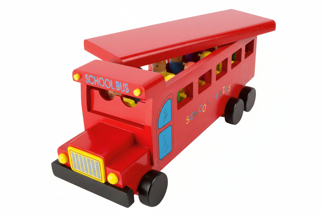 Wooden School Bus Toy with People Educational Play for Kids