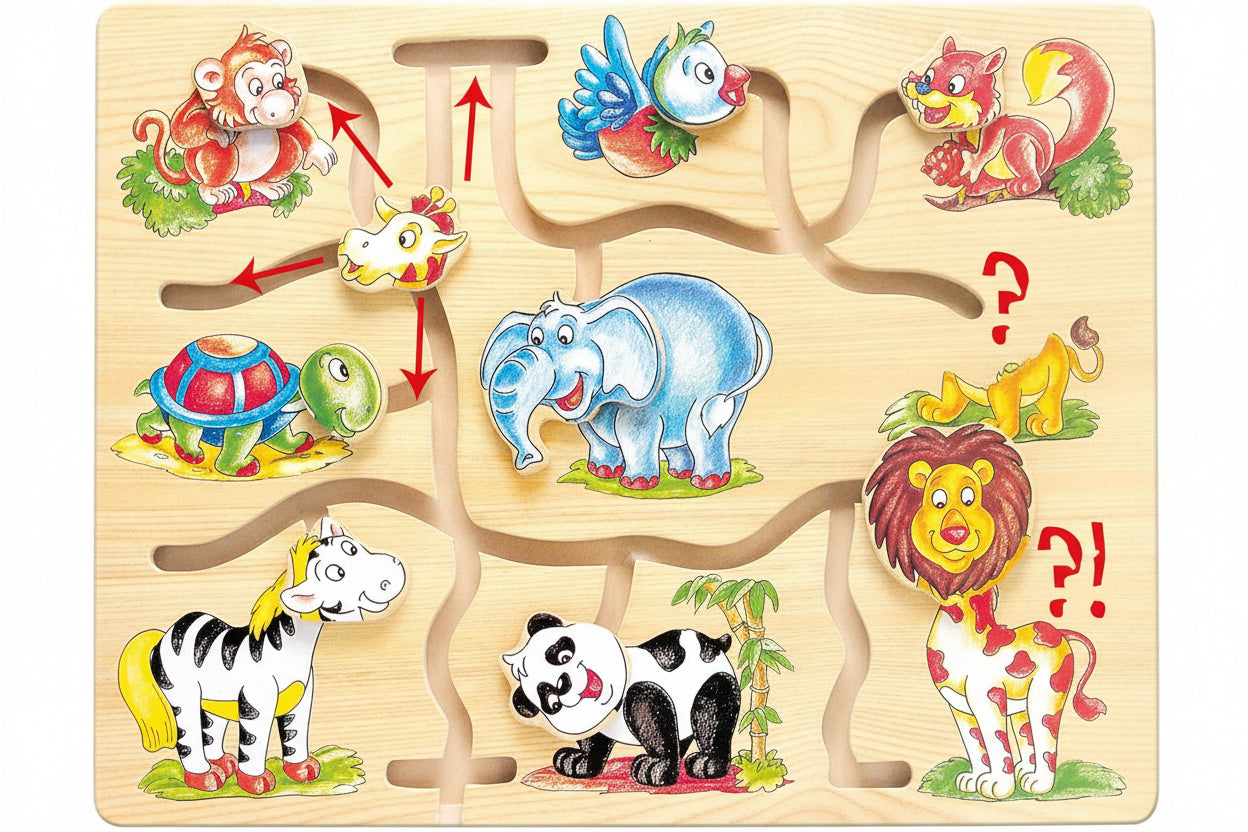 Wooden Animal Slider Puzzle Board Toy for Toddlers