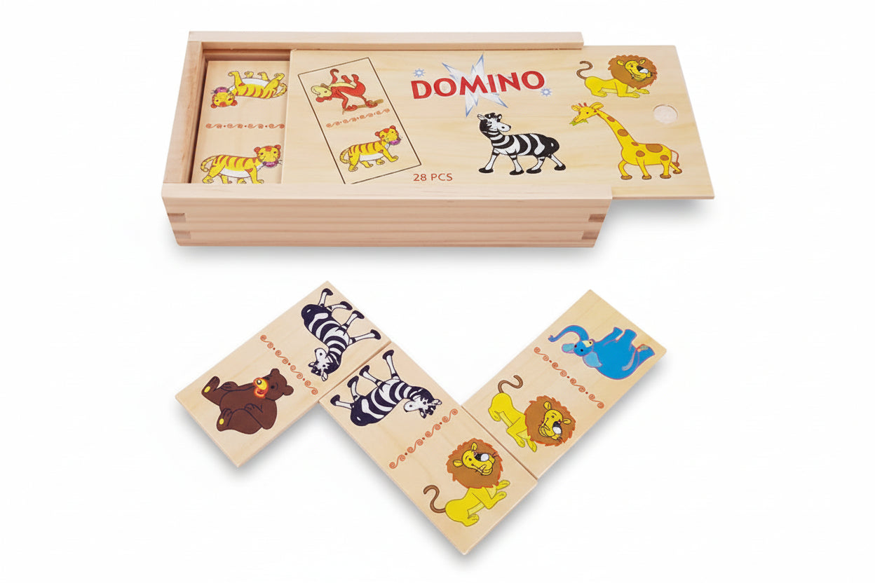 Wild Animal Wooden Dominoes Game for Children