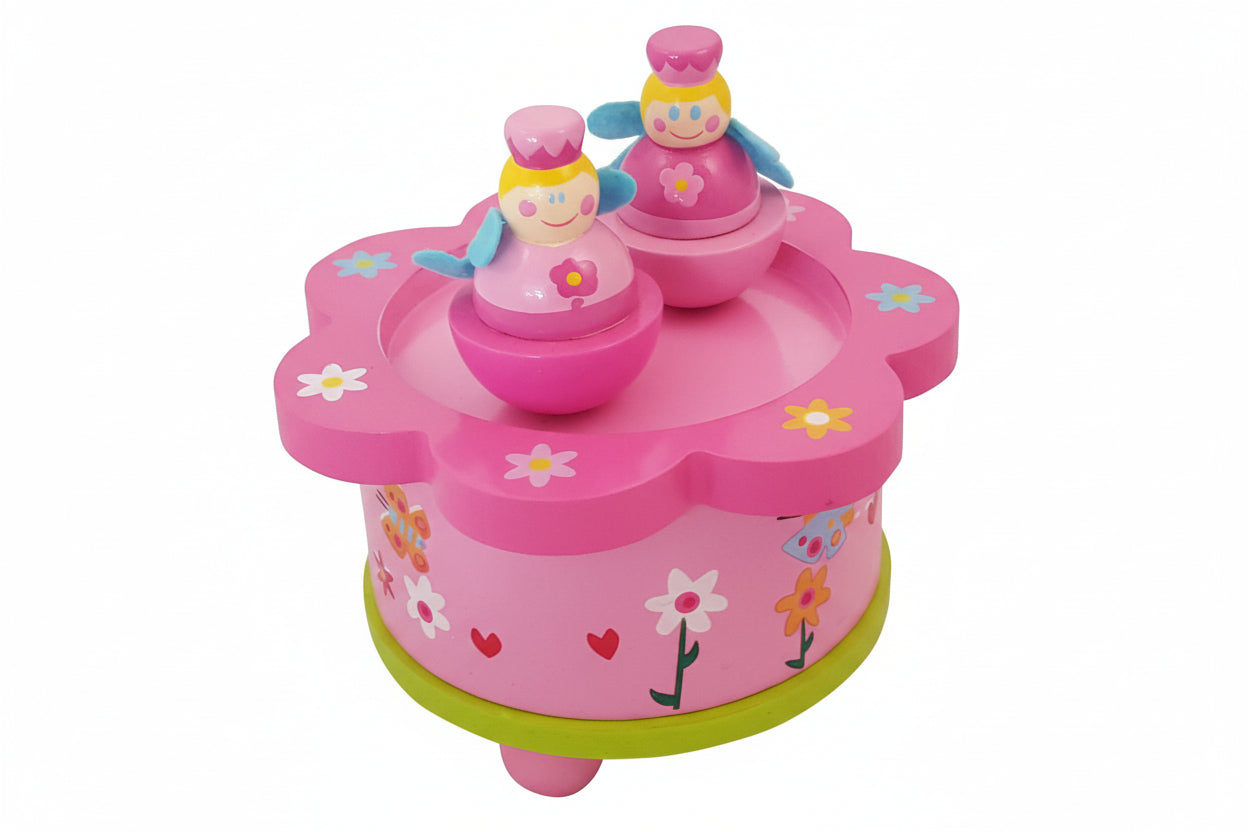 toddler wooden musical toy with dancing figurines - pink