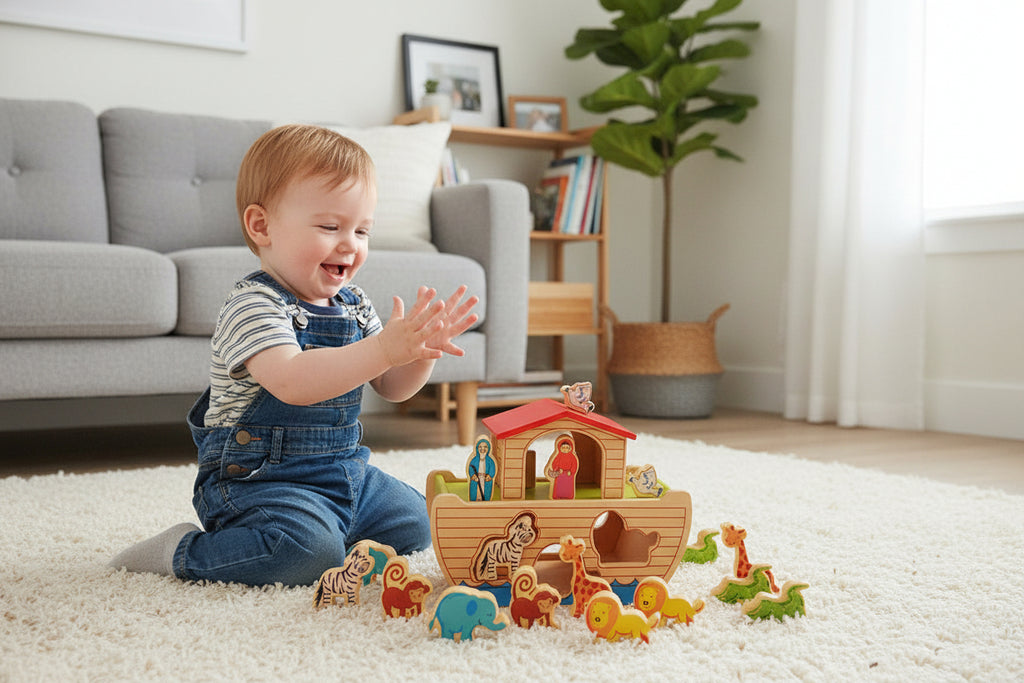 Wooden Noah's Ark Shape Sorter Toy for Children